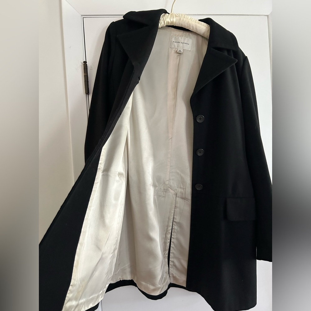 Women's Banana Republic Black Wool Coat Y2K - Picture 4 of 4
